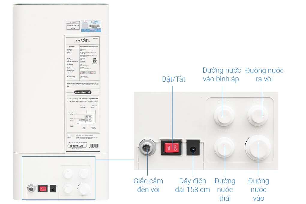 Máy lọc nước RO Hydrogen 10 lõi Karofi KAQ-U98 Pro